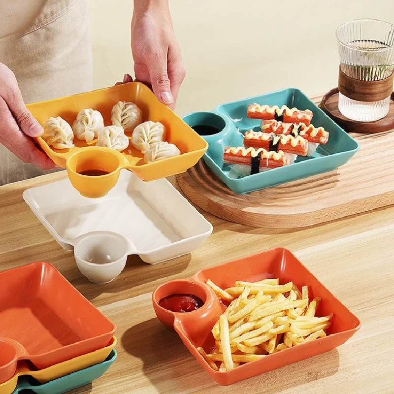 

4PCS Square PP Snack Plate Dumpling Household Tray Japanese Style Vinegar Dish Meal Sushi Dumplings Dim Sum Noodles French Fries