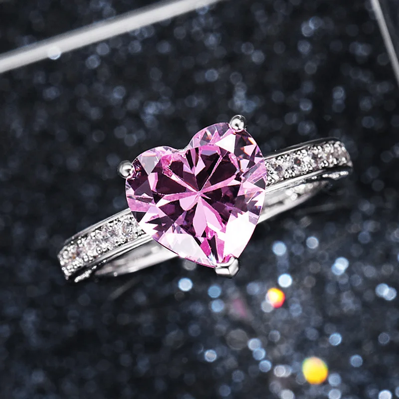 

Classic Exquisite Fashion Pink White Color AAA Zircon Heart-Shaped Stone Ring Engagement Party Wedding Rings Jewelry