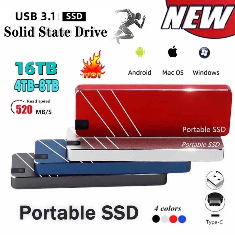 

NEW Original 500GB Portable SSD High Speed 1TB 2TB 4TB 8TB 16TB External Solid State Drive USB 3.1 Type-C Hard Disk for Laptops