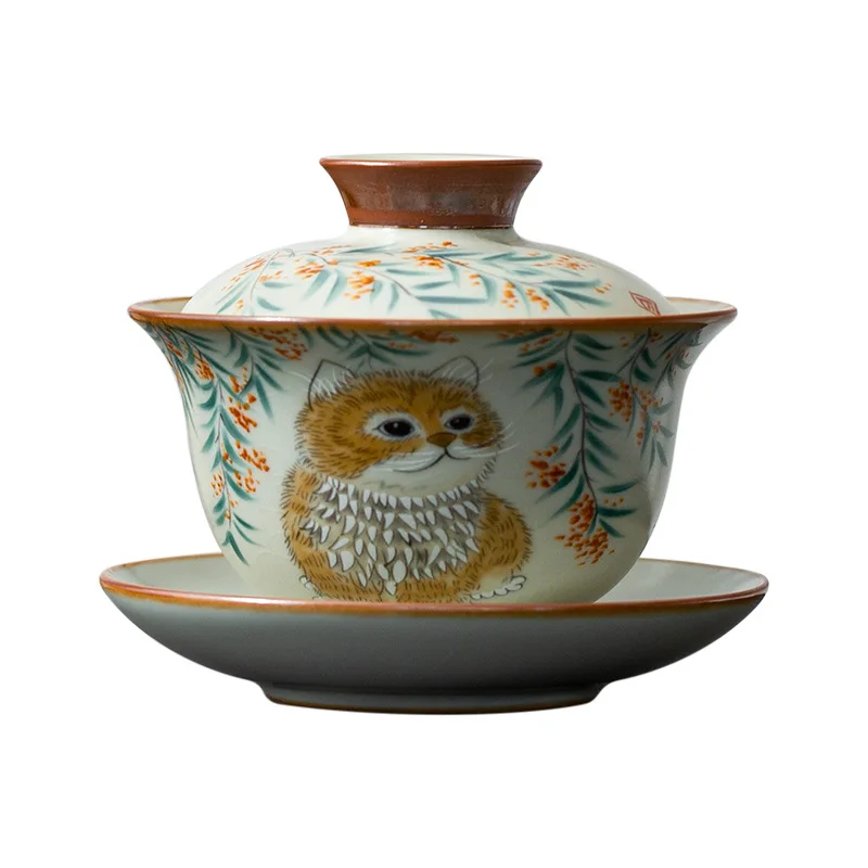 Бытовая керамическая чаша для чая с крышкой чайный сервиз кунг-фу термостойкий