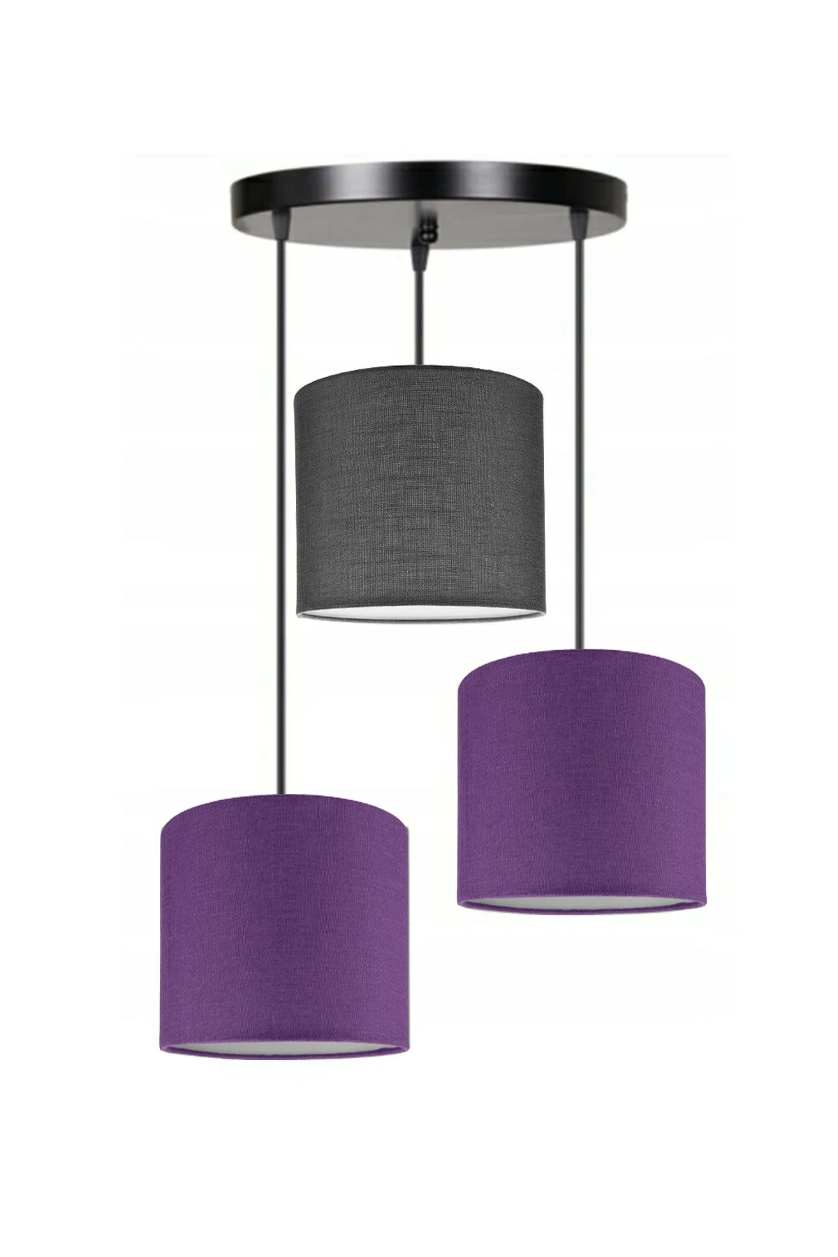 3 Heads 2 Purple 1 Dark Gray Cylinder Fabric Lampshade Pendant Lamp Chandelier Modern Decorative Design Home Hotel Office Use