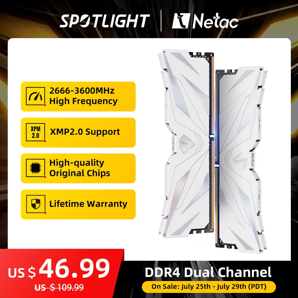 Оперативная память Netac DDR4 8 Гб 16 Гб DDR4 3200 МГц 3600 МГц 2666 МГц радиатор памяти XMP2.0 288Pin UDIMM Двухканальный для материнской платы ПК