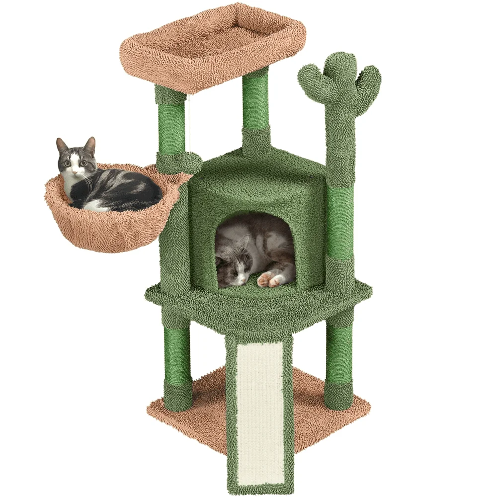 

Кошачье дерево С КАКТУСОМ, кошачья башня с кондо и когтеточками, Когтеточка для кошек, игрушки, бесплатная доставка, зеленая/коричневая Когтеточка для скалолазания