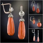 Роскошные серьги в виде капли воды с оранжевыми камнями, яркие серьги-подвески кораллового цвета для женщин и девушек