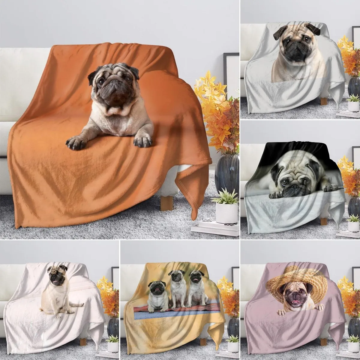 

Funny Dog Pug Blanket Kids Adults Fluffy Soft Warm Throw Blankets for Bed Sofa Lightweight Plush Sheet Bedspread Flannel Cover