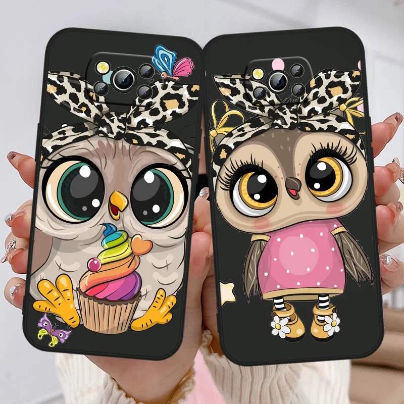 

Lovely Cartoon Owl Phone Case For Xiaomi Poco X3 NFC F3 GT M4 M3 M2 X2 F2 Pro C3 F1 F4 M5 X4 GT Black Cover Funda Soft Capa Back