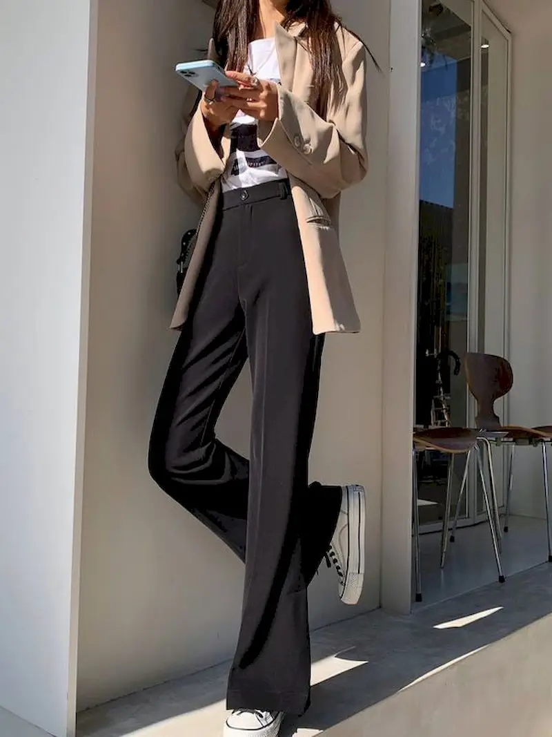 Брюки женские Костюмные с высокой талией повседневные облегающие брюки широкими