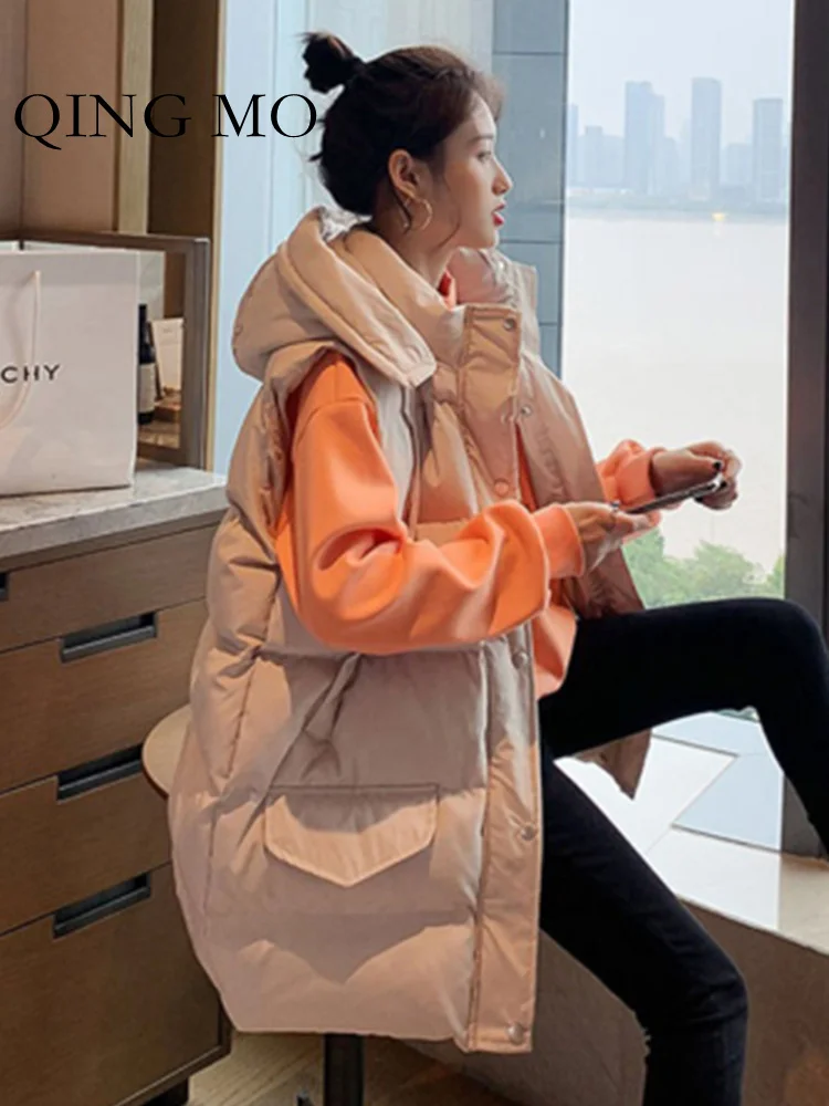 

QING MO Women 2023 Autumn Winter New Vest Westernized Small Medium Long Loose Vest Bread Coat Female ZXF019
