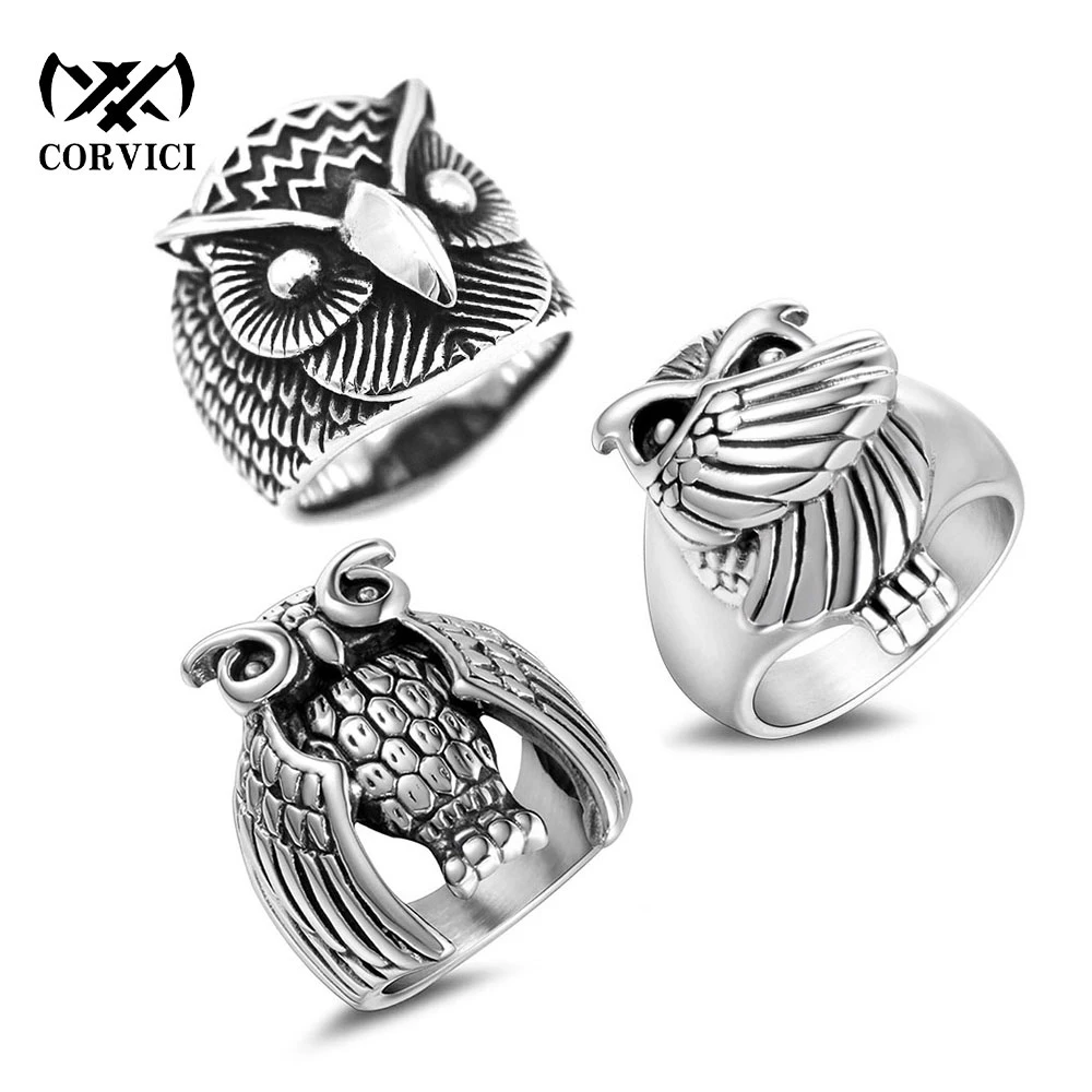 

CORVICI Brand Owl Animal Viking Vintage Gothic Aesthetic Retro Stainless Steel Biker Accessories Jewelry Rings for Women Men