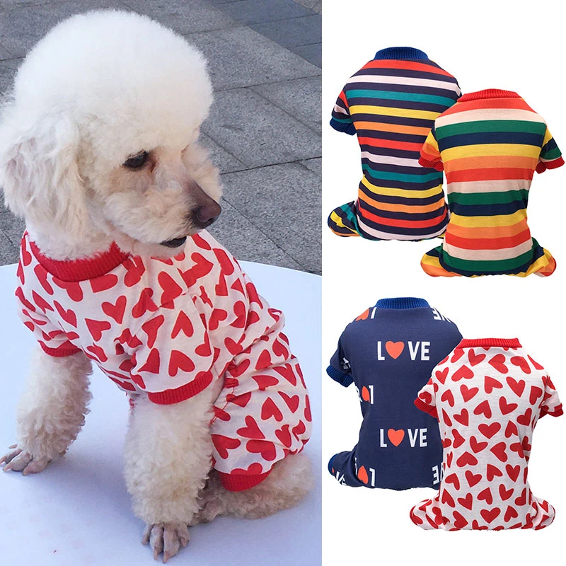 

Pet Four-legged Clothes Heart Print Pet Sweater Round Neck Dog Clothes Stretchy Dog Jumpsuits Pet Cotton Pullover Dog Bottoming