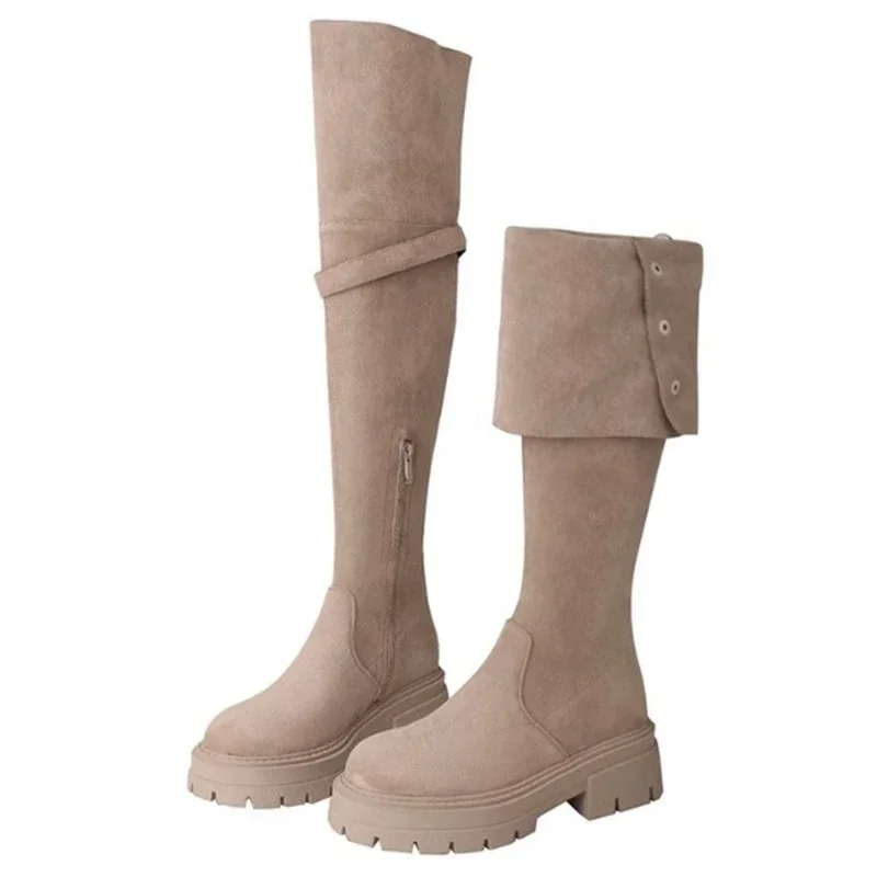 Женские замшевые сапоги-Челси выше колена на среднем каблуке дизайнерская