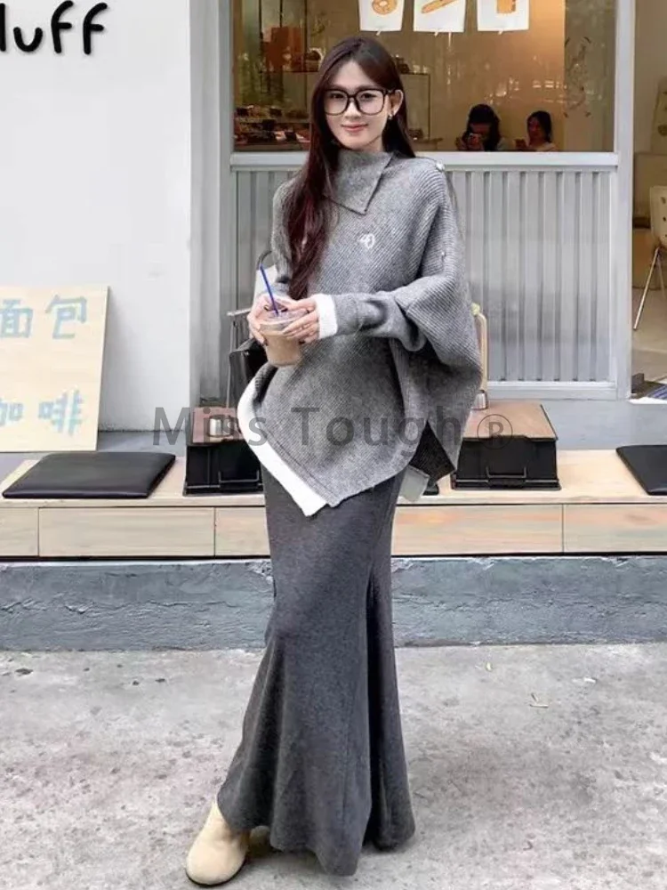 Осень-зима винтажный свободный вязаный комплект из 2 предметов женский уличный