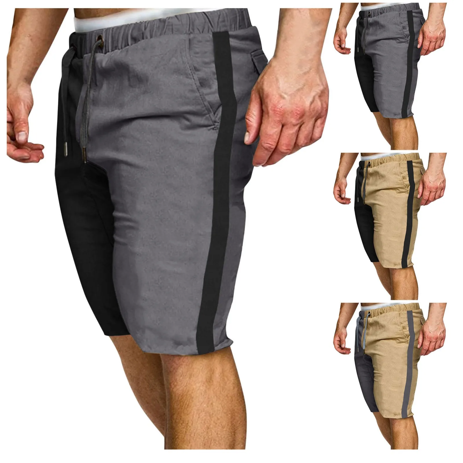 

Outdoor Apparel Mens Color Matching Striped Casual All Match Shorts Fashionable Woven Cargo Five Point Pants With Pockets