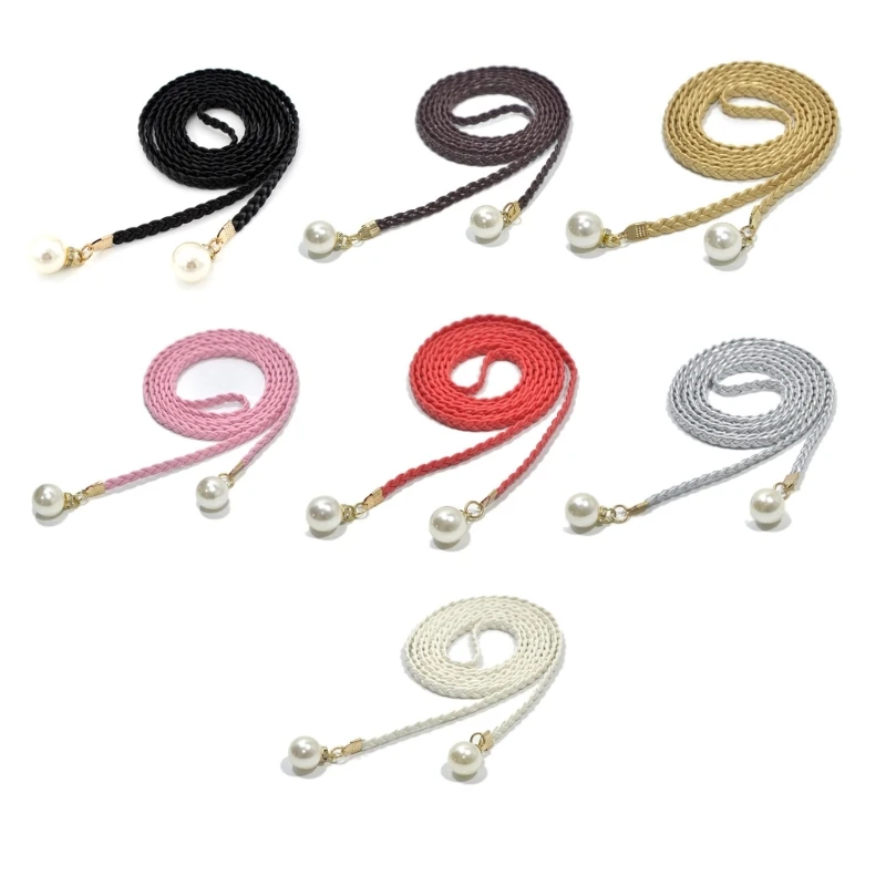 

Ladies Bohemian Style Waist Belt Delicate Pearl Decors Braided Belt Summer Dress Women Summer Seaside Waist Belt