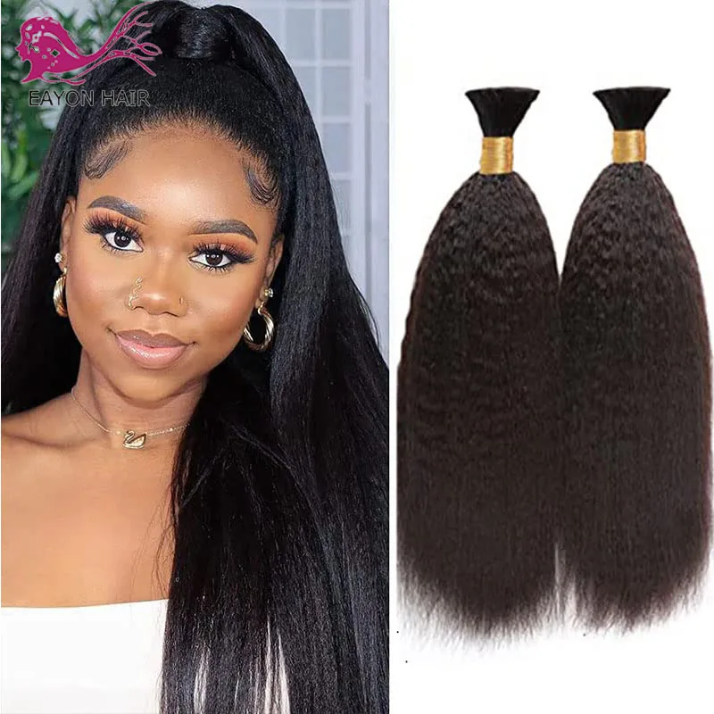 100% Human Hair Kinky Straight Bulk Brazilian Human Hair Bulk For Braiding Coarse Italian Yaki Bundles fots 1/3pcs/Lot For Women