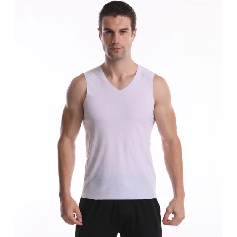 Summer Men's Vest Ice Silk Loose Mesh Sports Breathable Quick-drying Corset Top Running Vest Men Clothing Men Gym Tank Top
