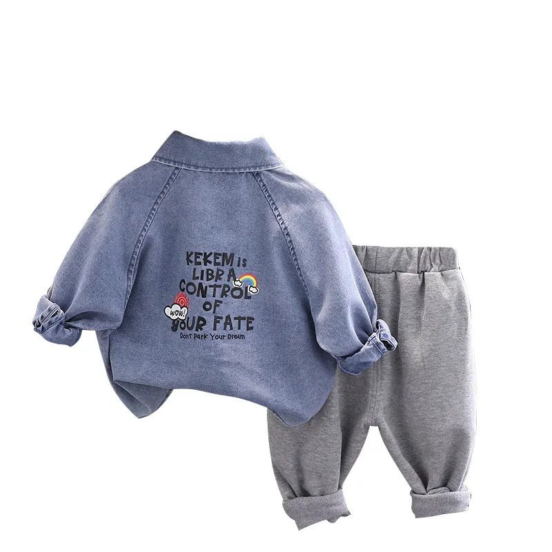Boys' Fashion Style Jeans Clothes Children's Spring and Autumn Handsome Gradient Shirt Pants Sports 2 PCS Set Boys' Autumn Suit