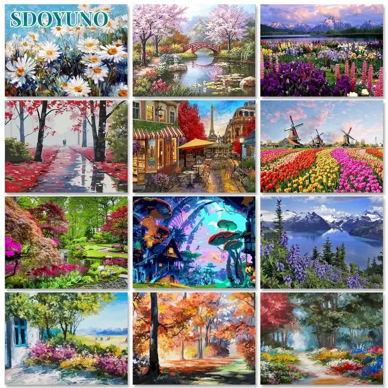 

SDOYUNO Painting By Number Landscape DIY Oil Picture With Frame HandPainted On Canvas Craft Kit For Adult Diy Ideas Decor Home