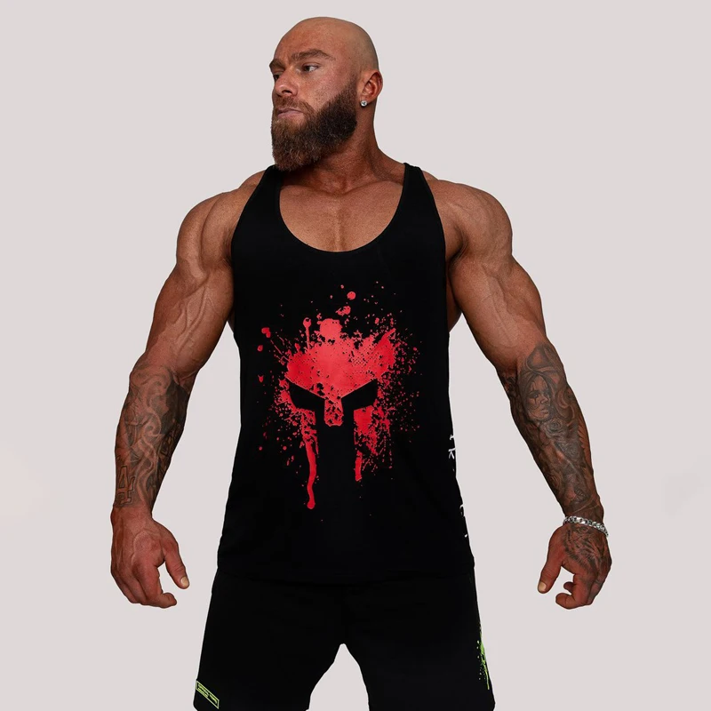 

Black shirt printing men's vest casual suspenders racer vest jogger gym fitness fashion men's sportswear