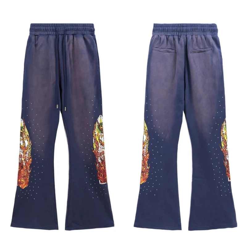 Брюки-клеш женские и мужские хлопковые с принтом