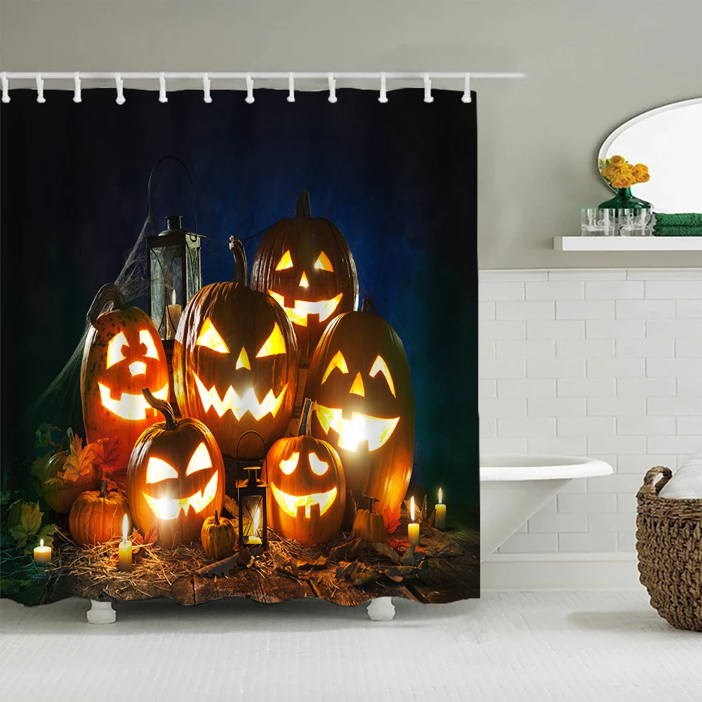 

Винтажная плохая душевая занавеска на Хэллоуин в деревенском стиле, ужасная тыква в шляпе ведьмы, страшная Водонепроницаемая занавеска С к...