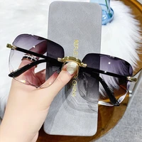 women trendy rimless sunglasses ladies luxury ocean water sun glasses oversized square frame uv400 eye protection glasses