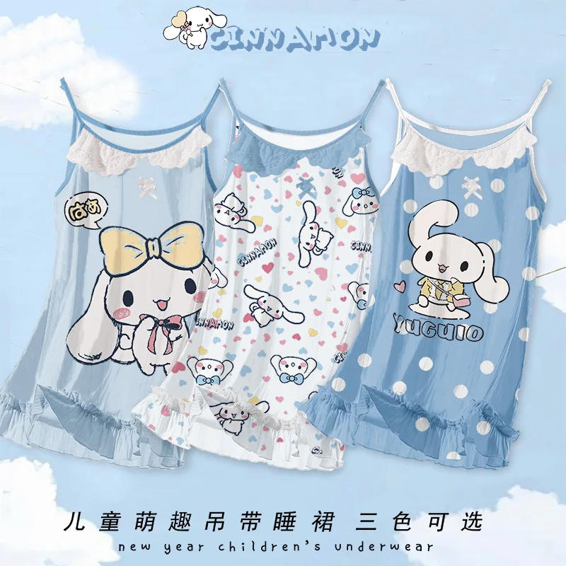 

Мультяшная Sanrioed аниме Cinnamoroll детская ночная рубашка Ins Kawaii летняя тонкая кофта комплект для родителей и детей праздничные подарки