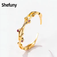 925 sterling silver tree branches adjustable finger rings red cubic zirconia irregular open size rings for women fine jewelry