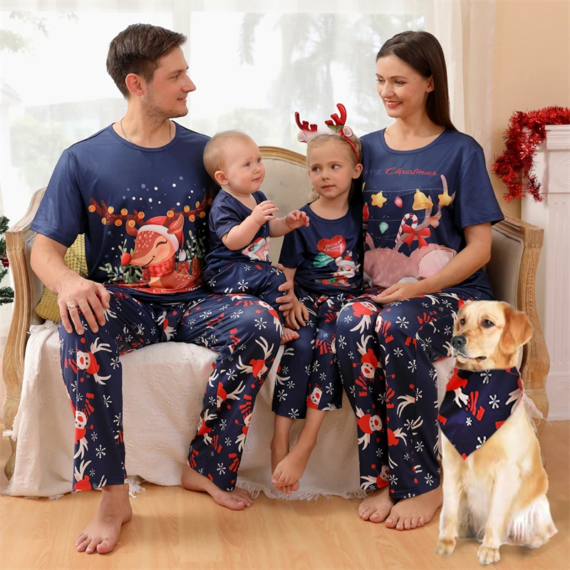 2022 Cute Christmas Deer Family Matching Outfits Short Sleeve Father Mother Kid Baby Pajamas Set Mommy and Me Xmas Pj's Clothes