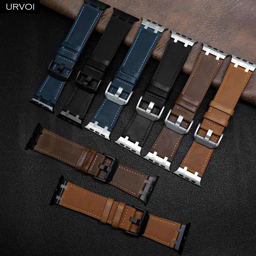 Фото Ремешок URVOI для Apple Watch Ultra 3 2 серии 11 10 9 8 SE, винтажный кожаный ремешок для iWatch, прочный тонкий дизайн, адаптеры AP 49 мм №5