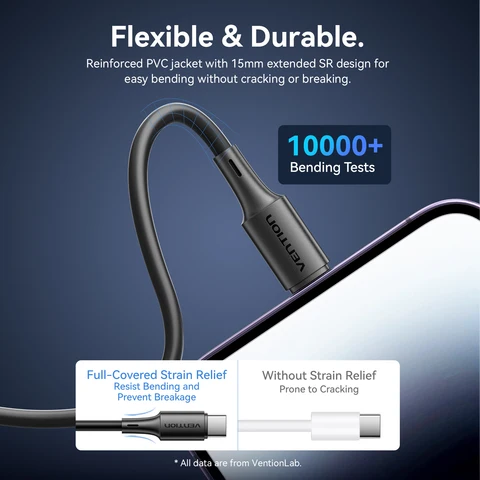 Кабель Vention 60 Вт USB Type C — USB C для iPhone 17 16 15 Samsung S25 S24 Быстрая зарядка USB-C Тип C Провод для зарядки телефона Кабель для передачи данных