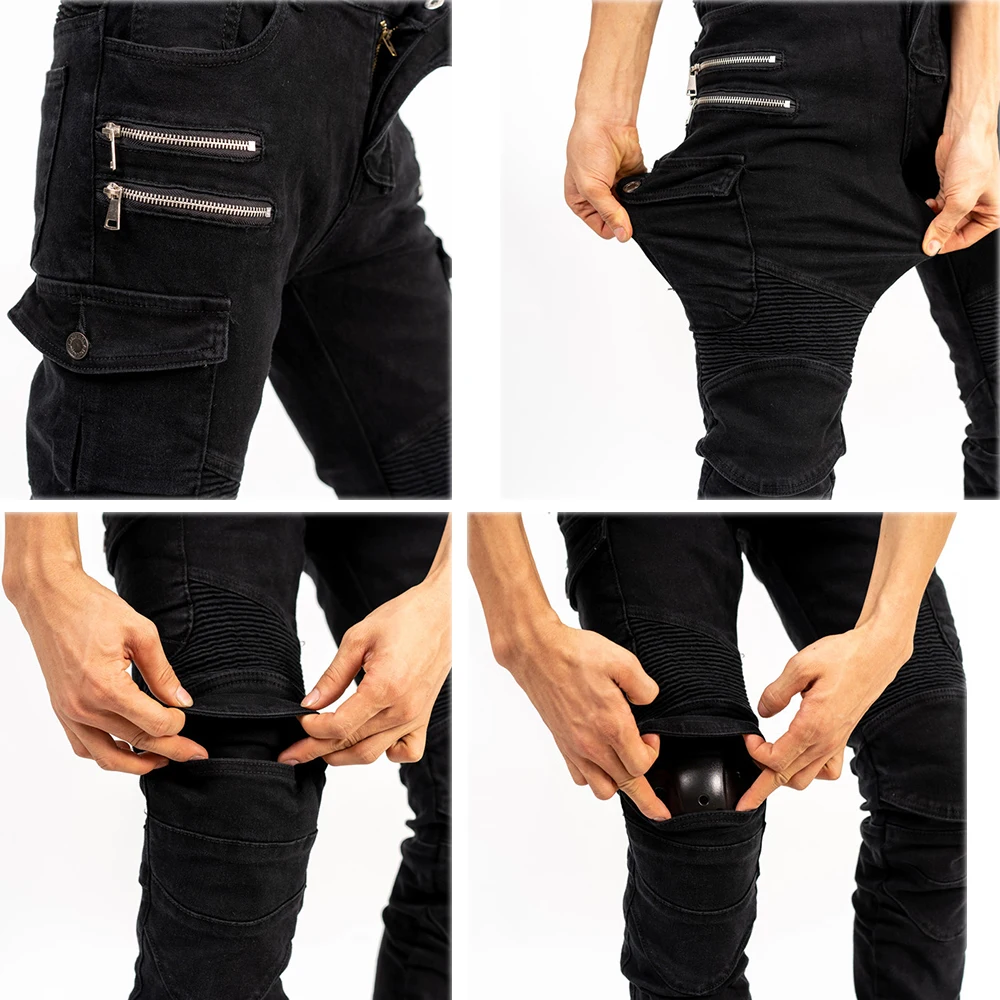 LOMENG Motorcycle Riding Pants Motorbike Motocross Cycling Jeans Safety CE knee Hip Removable Armored All Seasons for Men LM07