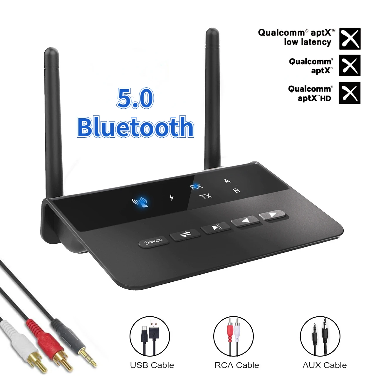 

Bluetooth 5.0 80M Transmitter Receiver Aptx HD LL Low Latency Wireless Audio Adapter RCA 3.5mm AUX Jack for Headphones TV PC