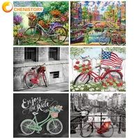chenistory decorative diamond painting with frame handmade cross stitch bicycles with flowers full diamond embroidery for adults