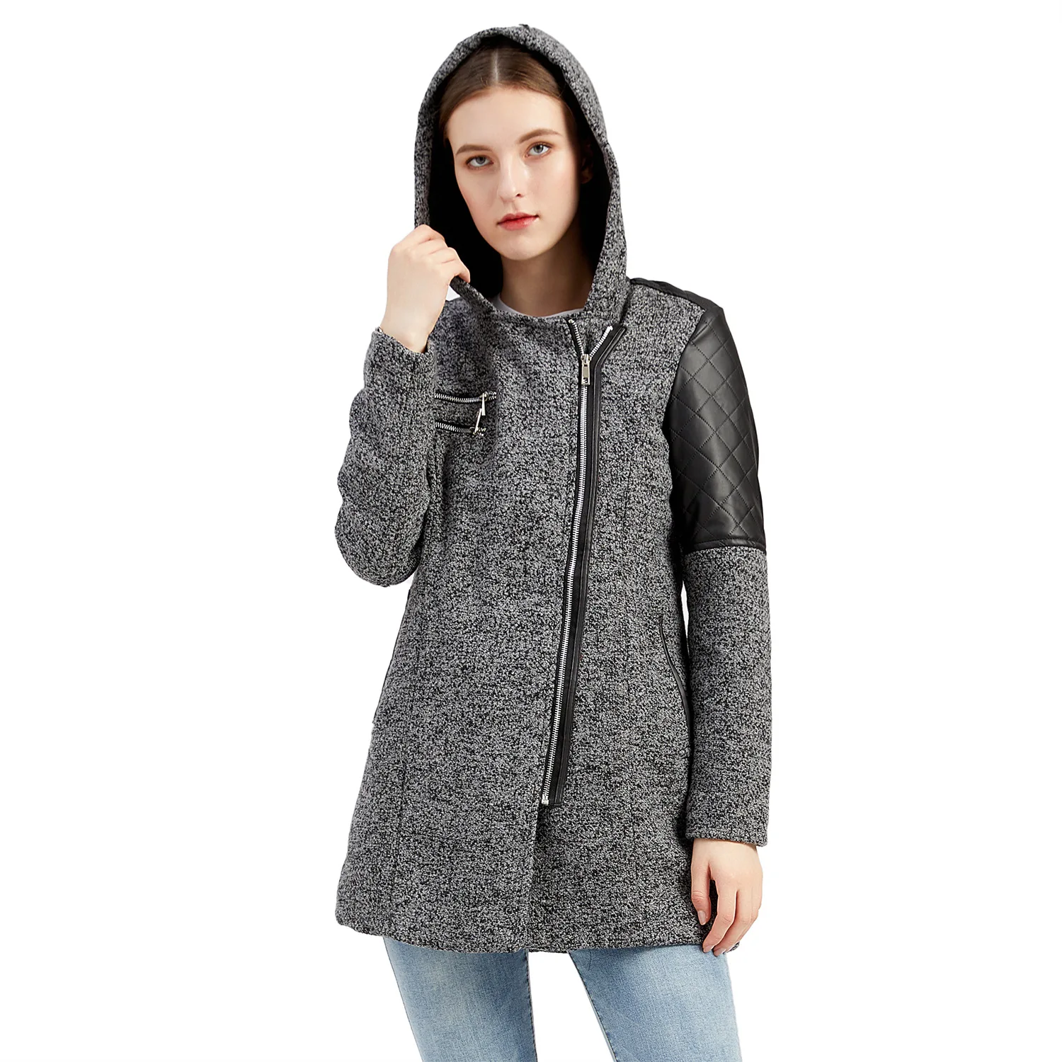 STLLTS Fashion New Women's Solid Color Autumn And Winter Hooded Woolen Coat