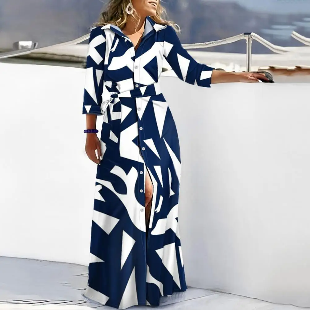 

Женское платье-макси в полоску, с длинным рукавом