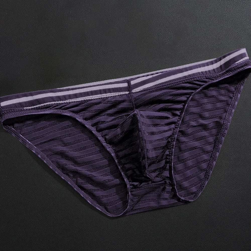 

Men's Striped Briefs Erotic Panties Mesh Low-waist See-through Panties Men Bikini Solid Men Soft Lingerie Underpants
