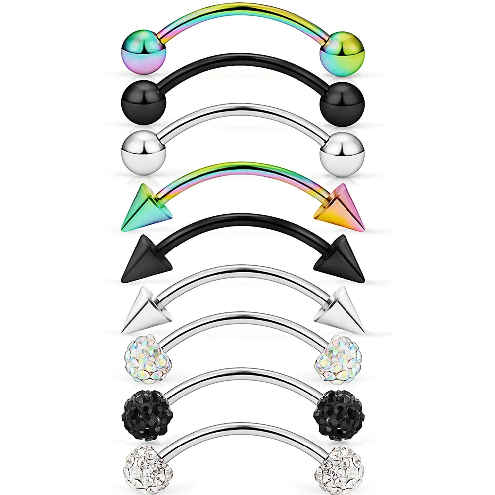 

16G Surgical Steel Tiny Curved Eyebrow Barbell Ear Navel Belly Ring Piercing Jewelry for Women Men Pirercing Kit 9pcs