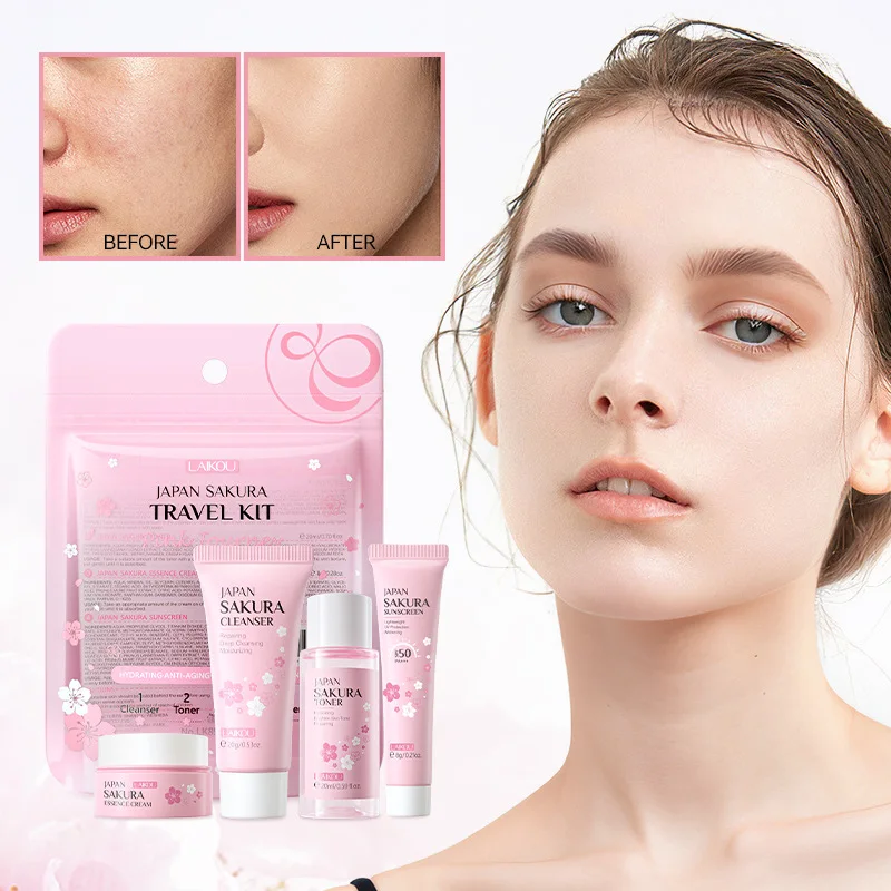 

4pcs/Set LAIKOU Sakura Skin Care Sets Facial Cleanser Face Cream Toner Sunscreen Moisturizing Anti-Aging Skin Care Products
