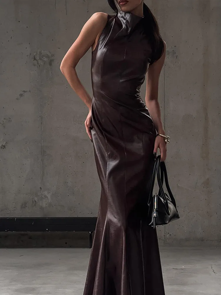 LGRQ 2024 новинка осени и зимы модный женский пуловер из искусственной кожи тонкое