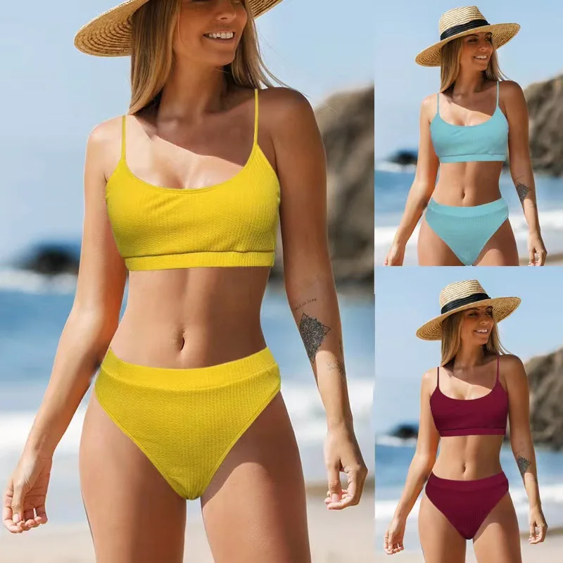 

Jucleo Women Push Up Bikini Set 2022 Sexy Swimsuit Solid Swimwear Female High Waist Brazilian Thong Bikini Bathing Suit 2 Piece