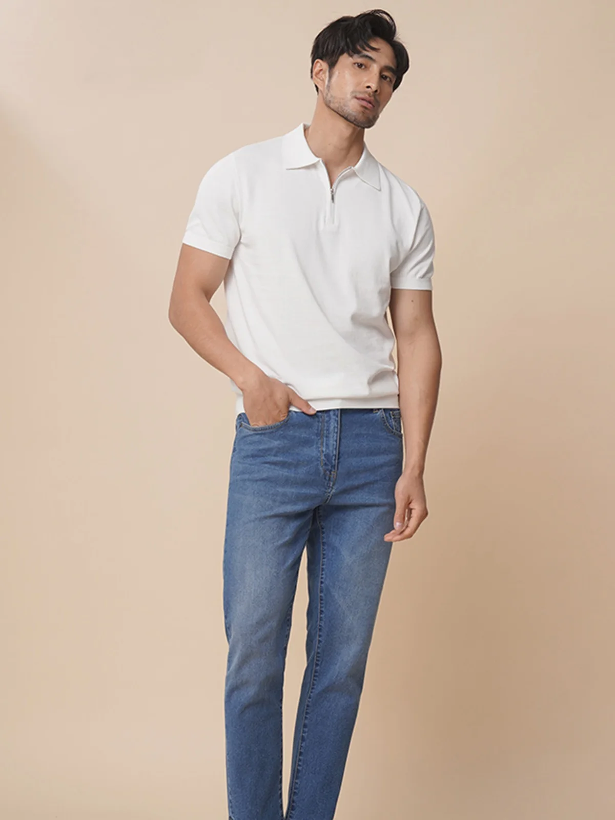 Light Luxury Zip-up Polo Shirt Lapel Short sleeve T-shirt Men's Summer Lightweight Retro Ice Silk Knitting Half Sleeve T-shir...