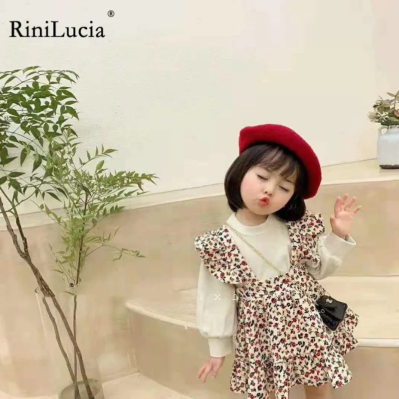 

RiniLucia Girls Vest Dress Autumn Children's Sleeveless Floral Children's Dress Solid Bottoming Shirt Suspender Baby Dress