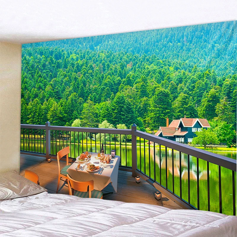 

Beautiful natural forest printing wall tapestry sea view Hippie wall hanging Bohemian wall tapestry wall decoration