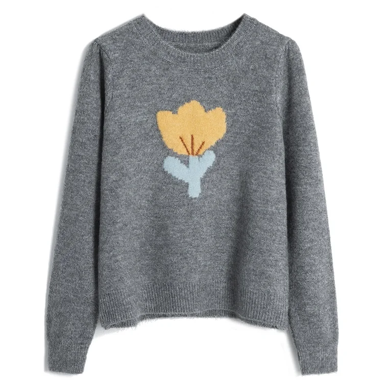 Flower Pullover Sweater Women's Autumn and Winter 2022 New Soft Waxy Lazy Style Underpinned Knitwear Top for Winter