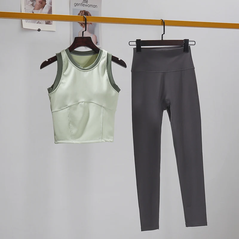 

Женский комплект для йоги из 2 предметов, одежда для спортзала, бесшовный Женский спортивный костюм, короткий топ, бюстгальтер, комплект из двух предметов, леггинсы для тренировок и фитнеса, спортивные костюмы