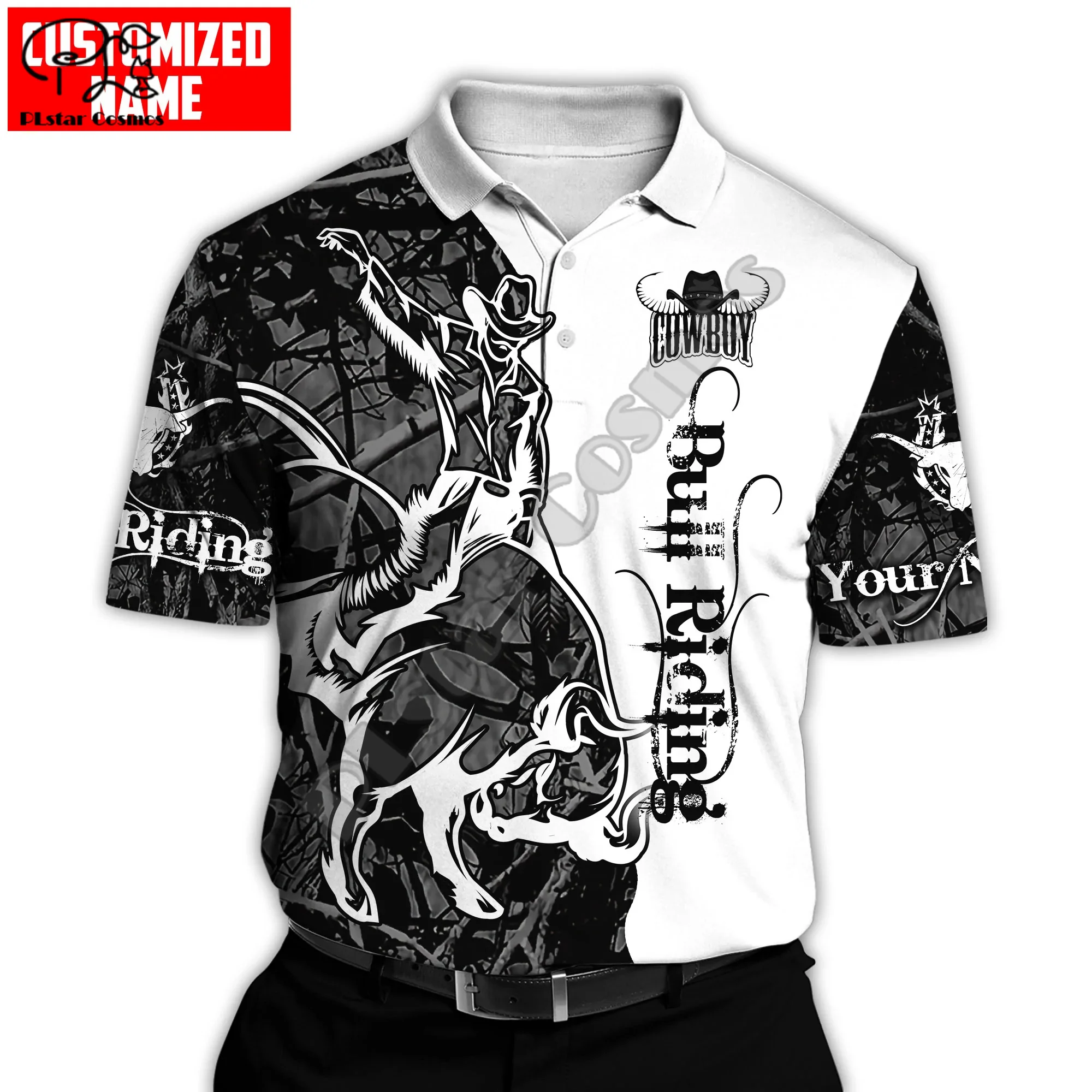

Custom Name Animal Sports Rodeo Bull Riding Cowboy Tattoo 3DPrint Men/Women Summer Harajuku Casual Polo Shirts Short Sleeves A1