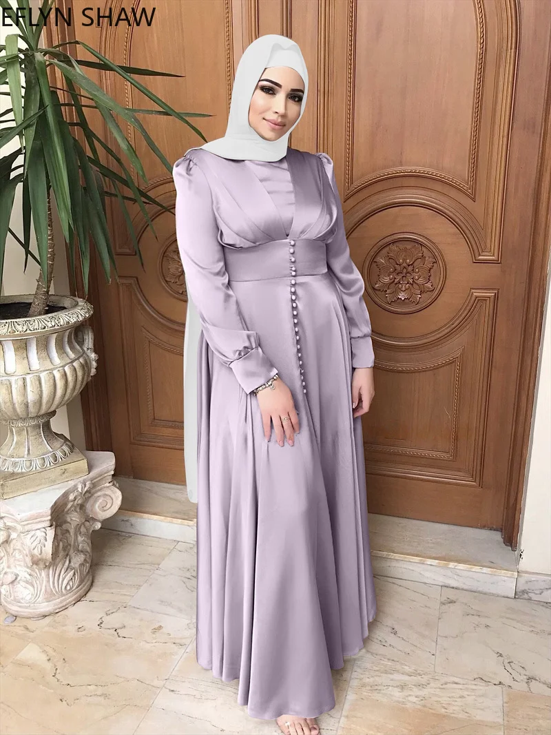 

Long Muslim Dress Women Elegant Corset Beaded Abaya Elegant Satin Long Dress New Fashion Satin Islamic Robe Femme Musulmane