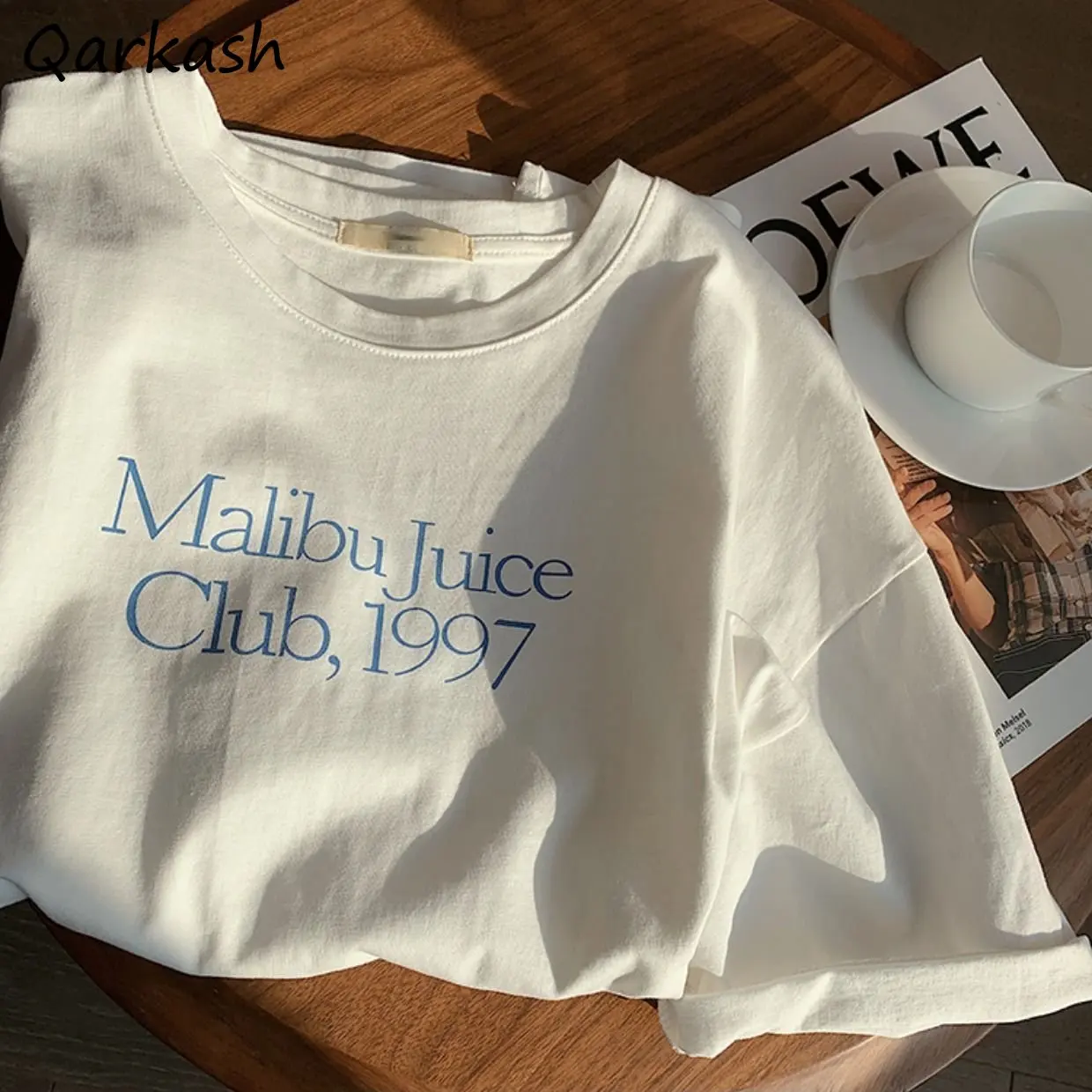 

Футболка женская с коротким рукавом, элегантный белый универсальный летний топ в стиле ольччан, повседневная Милая одежда в стиле Харадзюк...