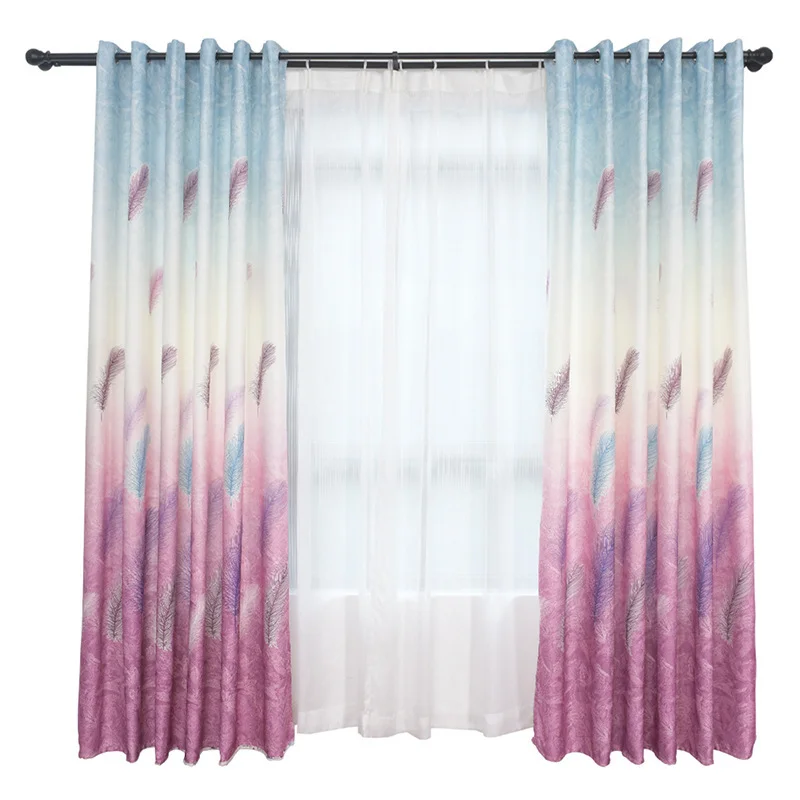 

Modern Curtains for Living Room Bedroom Dining Tulle Window Treatment Purple Blue Feather Blackout French Home Decoration
